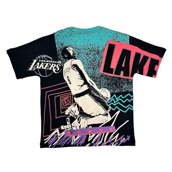 Kobe Bryant 90s Retro Lakers All Over Print Tee Size L Magic Johnson T’s Style - Picture 2 of 2